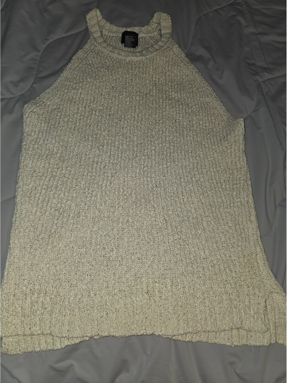 Cliche White Cotton Knit Tank Top Strap Pointelle - Large